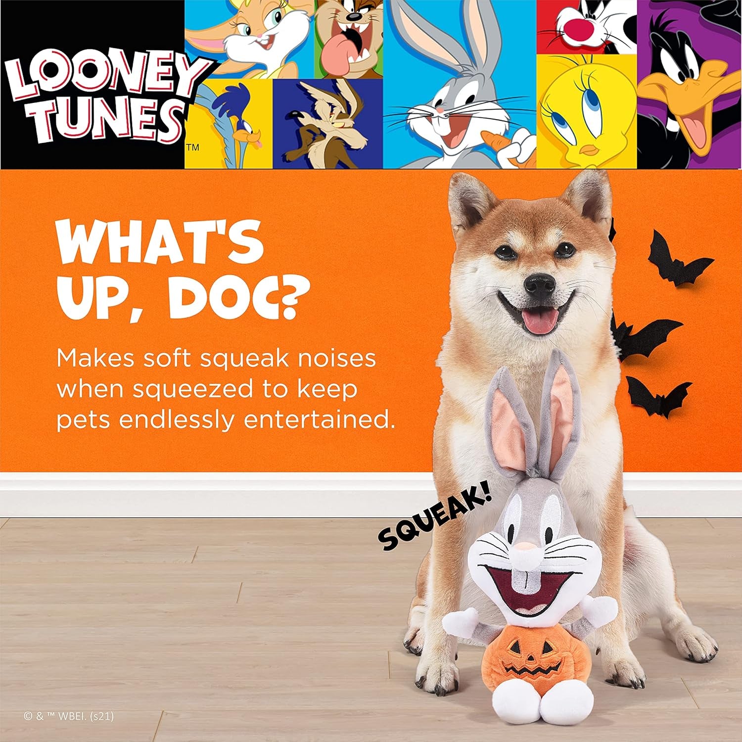 for Pets Bugs Bunny Halloween Big Head Pumpkin Plush Dog Toy | Stuffed Animal Toy for Dogs, Medium Dog Toy Bugs Bunny Squeaky Dog Toy Dog Chew Toy, 9 Inch, (FF16973)